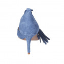 Woman's pointy open shoe with laces and tassels in bluegrey suede heel 7 - Available sizes:  42, 43, 46