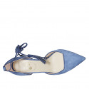 Chaussure ouverte à bout pointu pour femmes avec lacets et glands en daim bleu gris talon 7 - Pointures disponibles:  42, 43, 46