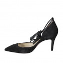 Zapato abierto a punta para mujer con cordones y borlas en gamuza negra tacon 7 - Tallas disponibles:  32, 33, 34, 44