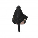 Scarpa aperta a punta da donna con lacci e nappine in camoscio nero tacco 7 - Misure disponibili: 32, 33, 34