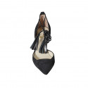 Woman's pointy open shoe with laces and tassels in black suede heel 7 - Available sizes:  32, 33, 34