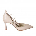 Chaussure ouverte à bout pointu pour femmes avec lacets et glands en cuir nue talon 7 - Pointures disponibles:  42, 43