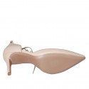 Woman's pointy open shoe with laces and tassels in nude leather heel 7 - Available sizes:  32, 42, 43