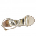 ﻿Zapato abierto con cinturon cruzado para mujer en satén et cuir platine tacon 9 - Tallas disponibles:  42, 43, 44, 45, 46