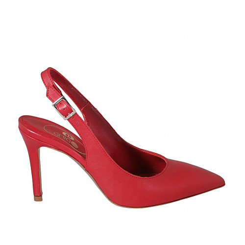 Zapato destalonado para mujer en piel roja tacon 8 - Tallas disponibles:  32, 33, 42, 43