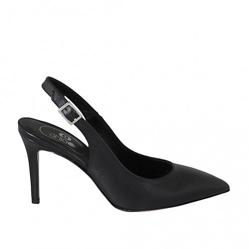 Chaussure ouverte au talon pour femmes en cuir noir talon 8 - Pointures disponibles:  32, 46