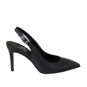 Woman's slingback pump in black leather heel 8 - Available sizes:  32, 46