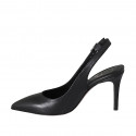 Woman's slingback pump in black leather heel 8 - Available sizes:  32, 46