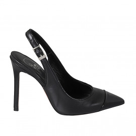 Decolté a punta aperta sul tallone da donna in pelle e vernice nera tacco 10 - Misure disponibili: 42