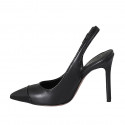 Chaussure ouverte au talon à bout pointu pour femmes en cuir et cuir verni noir talon 10 - Pointures disponibles:  33, 34, 42, 46