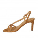 Sandale pour femmes avec elastique en daim cognac talon 8 - Pointures disponibles:  42, 43, 44