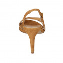Woman's sandal with elastic band in cognac brown suede heel 8 - Available sizes:  42