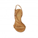 Woman's sandal with elastic band in cognac brown suede heel 8 - Available sizes:  42, 43, 44