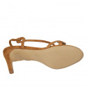 Woman's sandal with elastic band in cognac brown suede heel 8 - Available sizes:  42, 43, 44