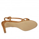 Woman's sandal with elastic band in cognac brown suede heel 8 - Available sizes:  42