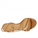 Woman's sandal with elastic band in cognac brown suede heel 8 - Available sizes:  42