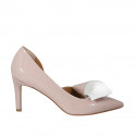 Zapato abierto para mujer en charol nude y blanco tacon 8 - Tallas disponibles:  31, 32, 34, 42