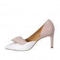 Zapato abierto para mujer en charol nude y blanco tacon 8 - Tallas disponibles:  31, 32, 34, 42