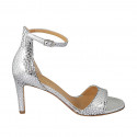 Woman's open shoe with strap in silver laminated printed leather heel 8 - Available sizes:  42, 43, 45, 46