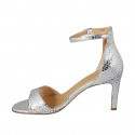 Woman's open shoe with strap in silver laminated printed leather heel 8 - Available sizes:  42, 43, 45, 46