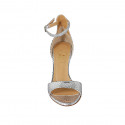 Chaussure ouverte pour femmes avec courroie en cuir imprimé lamé argent talon 8 - Pointures disponibles:  42, 43, 45, 46