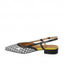 Woman's pointy slingback pump in white, black and yellow printed leather heel 3 - Available sizes:  46