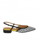 Zapato destalonado a punta para mujer en piel imprimida negra, blanca y amarillo tacon 3 - Tallas disponibles:  46
