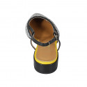 Chaussure ouverte au talon à bout pointu pour femmes en cuir imprimé noir, blanc et jaune talon 3 - Pointures disponibles:  46