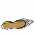 Chaussure ouverte au talon à bout pointu pour femmes en cuir imprimé noir, blanc et jaune talon 3 - Pointures disponibles:  46