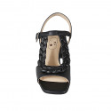 Sandale avec courroie et elastique pour femmes en cuir et cuir tressé noir talon 5 - Pointures disponibles:  32, 44