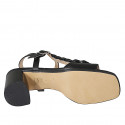 Sandale avec courroie et elastique pour femmes en cuir et cuir tressé noir talon 5 - Pointures disponibles:  32, 44