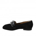Woman's mocassin with chain in black suede heel 1 - Available sizes:  33, 42