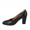 Zapato de salon redondeado para mujer en piel negra tacon 7 - Tallas disponibles:  32, 33, 42, 43