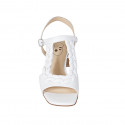 Woman's strap sandal with elastic in white leather and braided leather heel 5 - Available sizes:  32, 43, 44, 45, 46