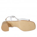 Woman's strap sandal with elastic in white leather and braided leather heel 5 - Available sizes:  32, 43, 44, 45, 46