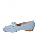 Woman's mocassin with chain in light blue suede heel 1 - Available sizes:  33, 34, 42, 43