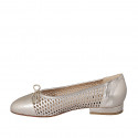 Woman's pump with bow in platinum laminated leather and pierced leather heel 2 - Available sizes:  33, 34, 42, 43, 45