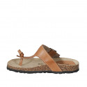Woman's thong mules in cognac brown leather with buckle wedge heel 2 - Available sizes:  42