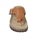 Woman's thong mules in cognac brown leather with buckle wedge heel 2 - Available sizes:  42