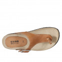 Woman's thong mules in cognac brown leather with buckle wedge heel 2 - Available sizes:  42
