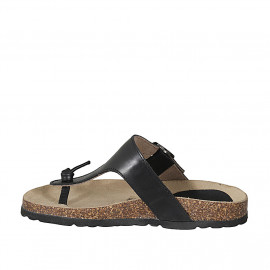 Chanclas de dedo para mujer en piel negra con hebilla cuña 2 - Tallas disponibles:  42 2
