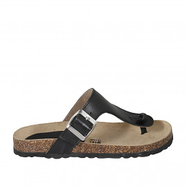 Woman's thong mules in black leather with buckle wedge heel 2 - Available sizes: 42, 43
