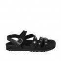 Woman's sandal with strap and studs in black leather wedge heel 2 - Available sizes:  33, 34, 43, 45