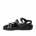 Woman's sandal with strap and studs in black leather wedge heel 2 - Available sizes:  33, 34, 43, 45