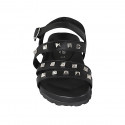 Woman's sandal with strap and studs in black leather wedge heel 2 - Available sizes:  33, 34, 43, 45