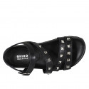 Woman's sandal with strap and studs in black leather wedge heel 2 - Available sizes:  33, 34, 43, 45