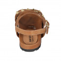 Woman's sandal with strap and studs in cognac brown leather wedge heel 2 - Available sizes:  33