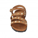 Woman's sandal with strap and studs in cognac brown leather wedge heel 2 - Available sizes:  33