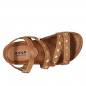 Woman's sandal with strap and studs in cognac brown leather wedge heel 2 - Available sizes:  33