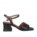 Woman's strap sandal in black leather heel 5 - Available sizes:  45